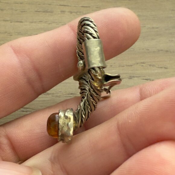 Vintage Latvian Designer Brooch Pin Viking Baltic Stone Metal Brass Tone - Picture 5 of 8